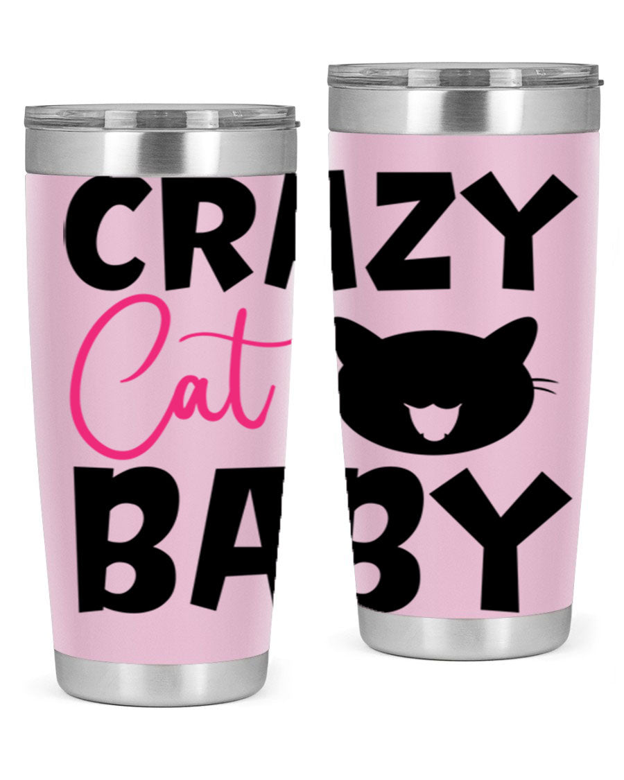 Crazy Cat Baby Style 270# 20oz tumbler featuring a double wall vacuum design and a cute cat print.