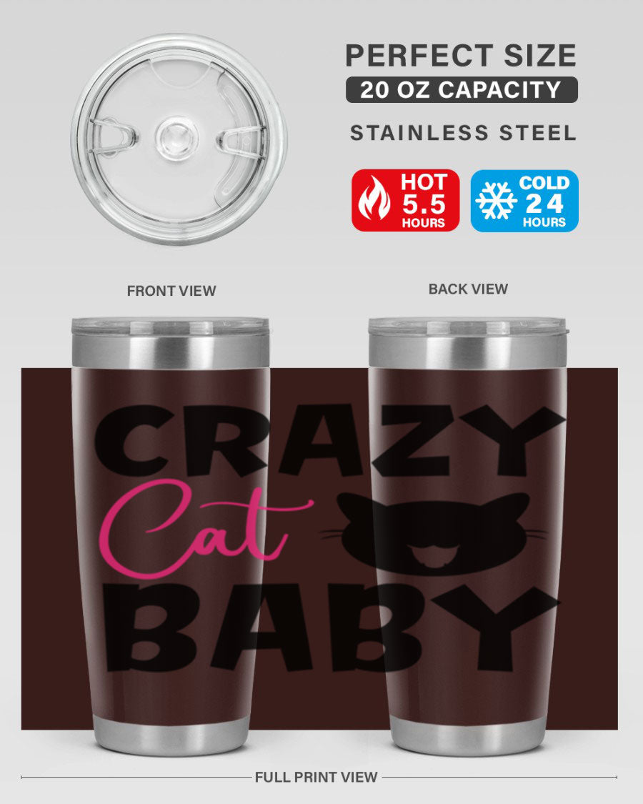 Crazy Cat Baby Style 270# 20oz tumbler featuring a double wall vacuum design and a cute cat print.