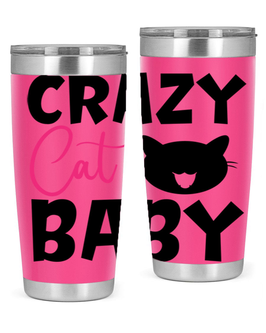 Crazy Cat Baby Style 270# 20oz tumbler featuring a double wall vacuum design and a cute cat print.
