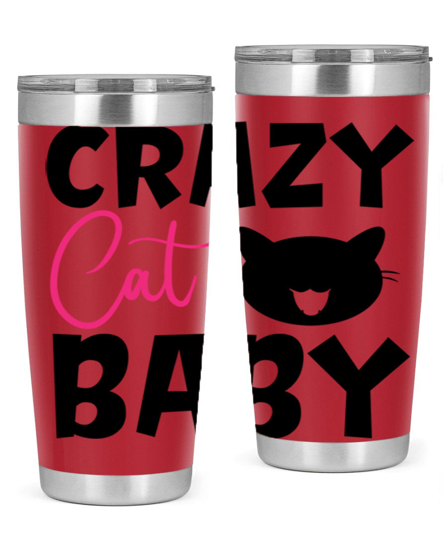 Crazy Cat Baby Style 270# 20oz tumbler featuring a double wall vacuum design and a cute cat print.