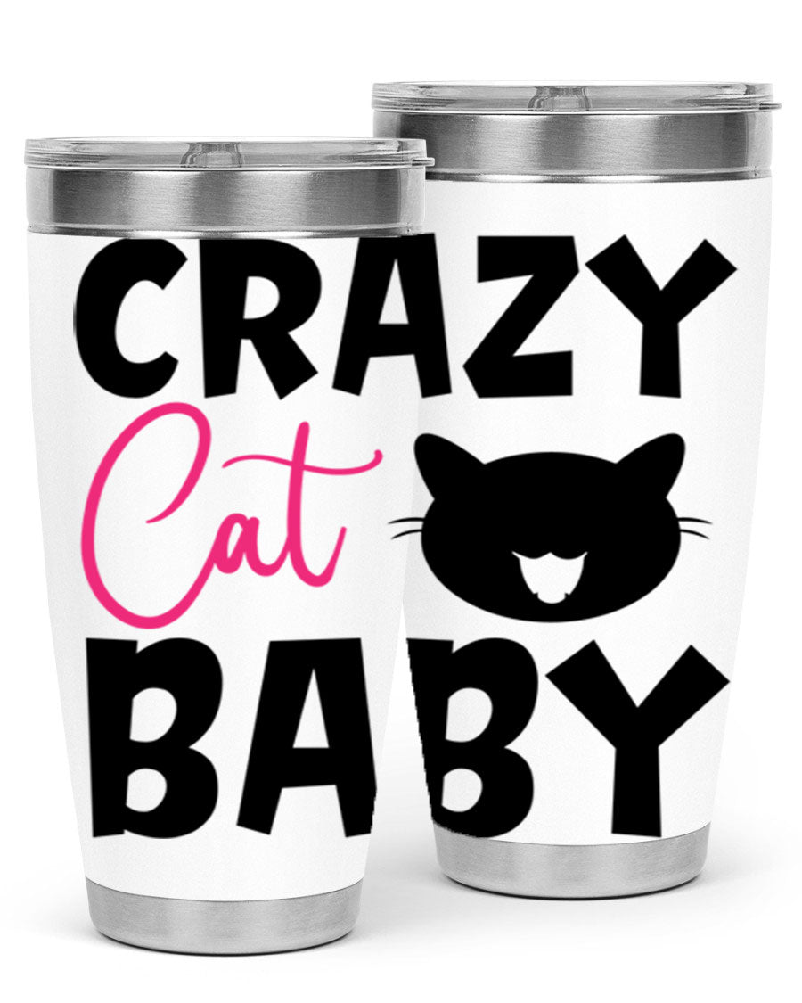 Crazy Cat Baby Style 270# 20oz tumbler featuring a double wall vacuum design and a cute cat print.