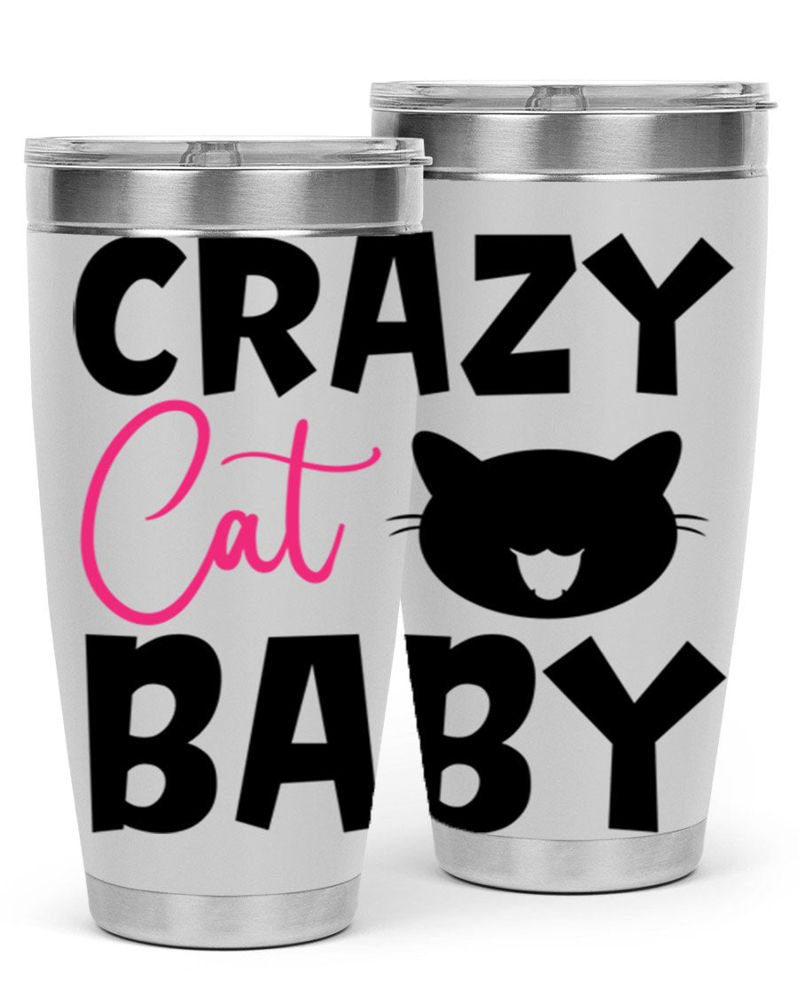 Crazy Cat Baby Style 270# 20oz tumbler featuring a double wall vacuum design and a cute cat print.