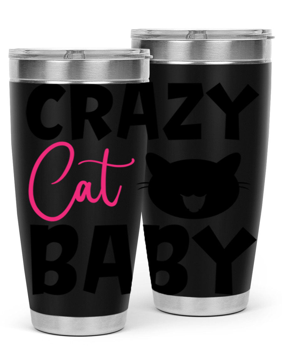 Crazy Cat Baby Style 270# 20oz tumbler featuring a double wall vacuum design and a cute cat print.