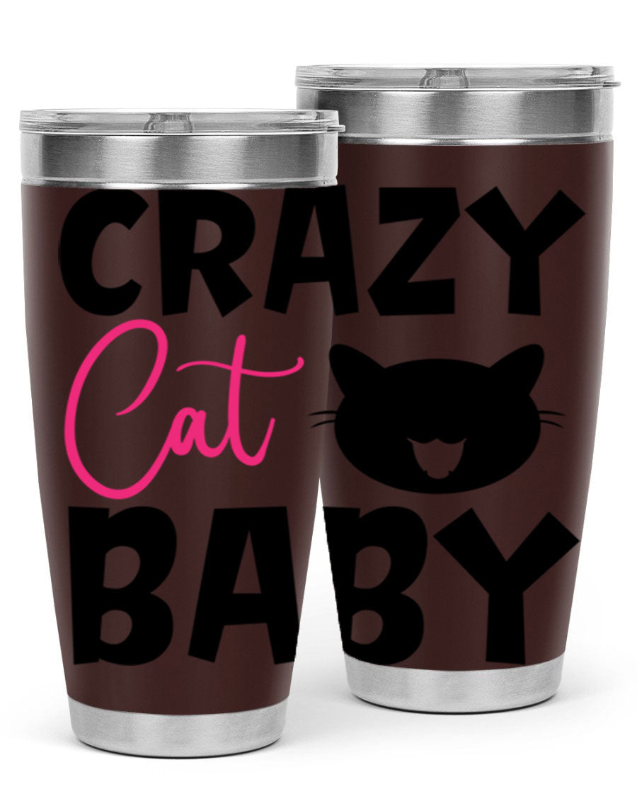 Crazy Cat Baby Style 270# 20oz tumbler featuring a double wall vacuum design and a cute cat print.