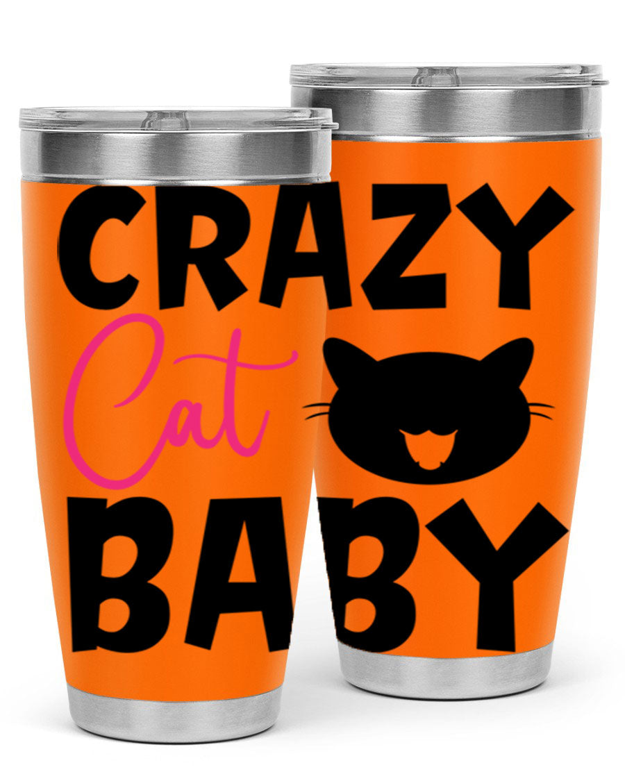 Crazy Cat Baby Style 270# 20oz tumbler featuring a double wall vacuum design and a cute cat print.
