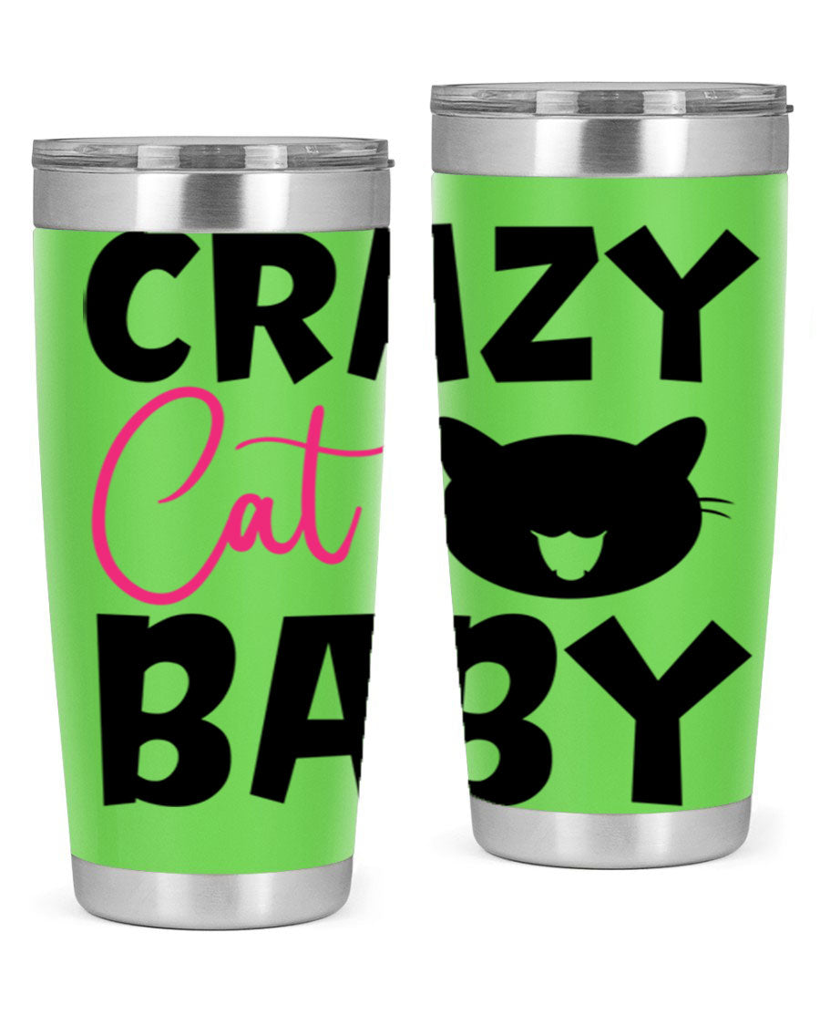 Crazy Cat Baby Style 270# 20oz tumbler featuring a double wall vacuum design and a cute cat print.