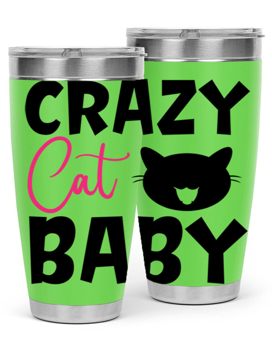 Crazy Cat Baby Style 270# 20oz tumbler featuring a double wall vacuum design and a cute cat print.