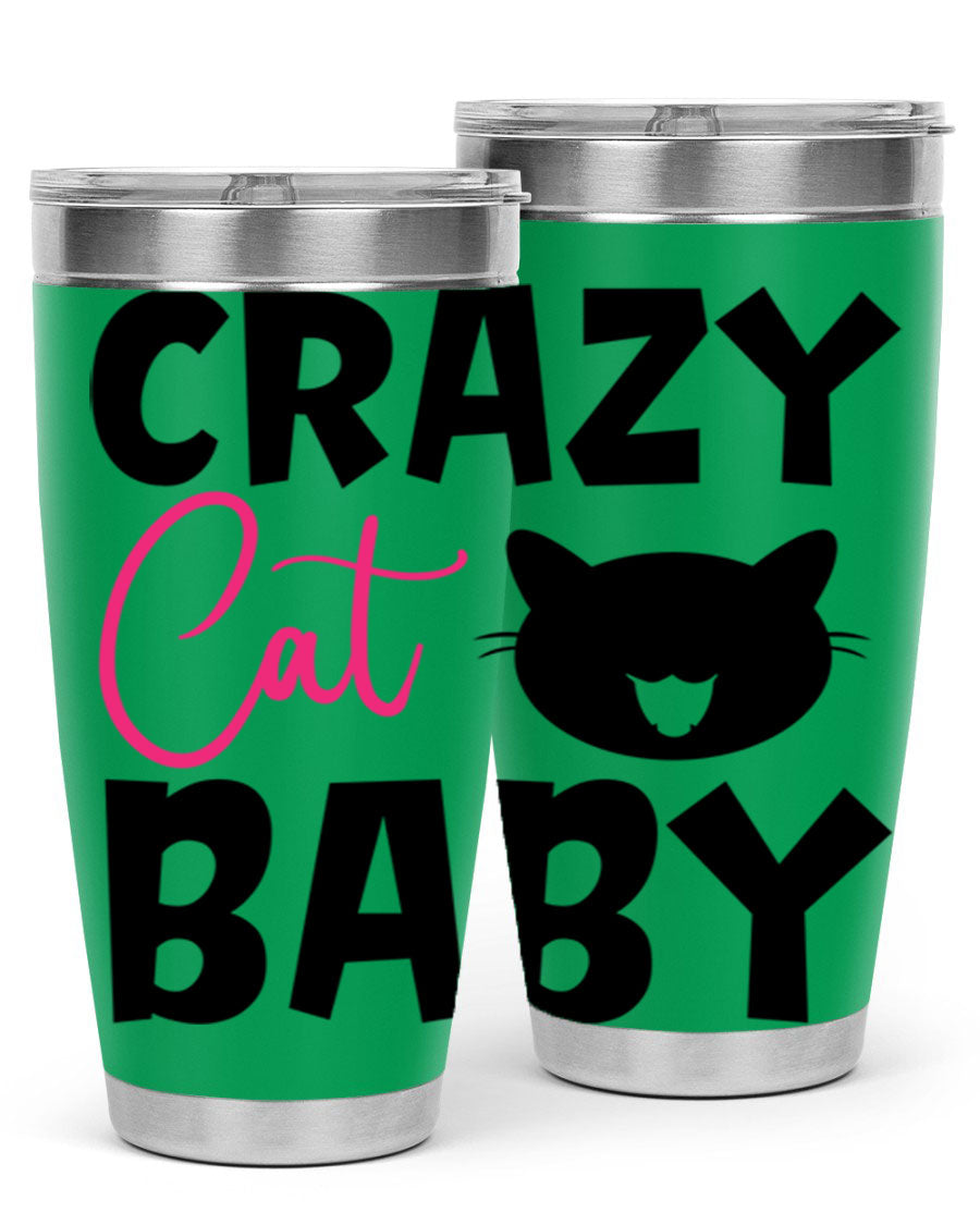 Crazy Cat Baby Style 270# 20oz tumbler featuring a double wall vacuum design and a cute cat print.