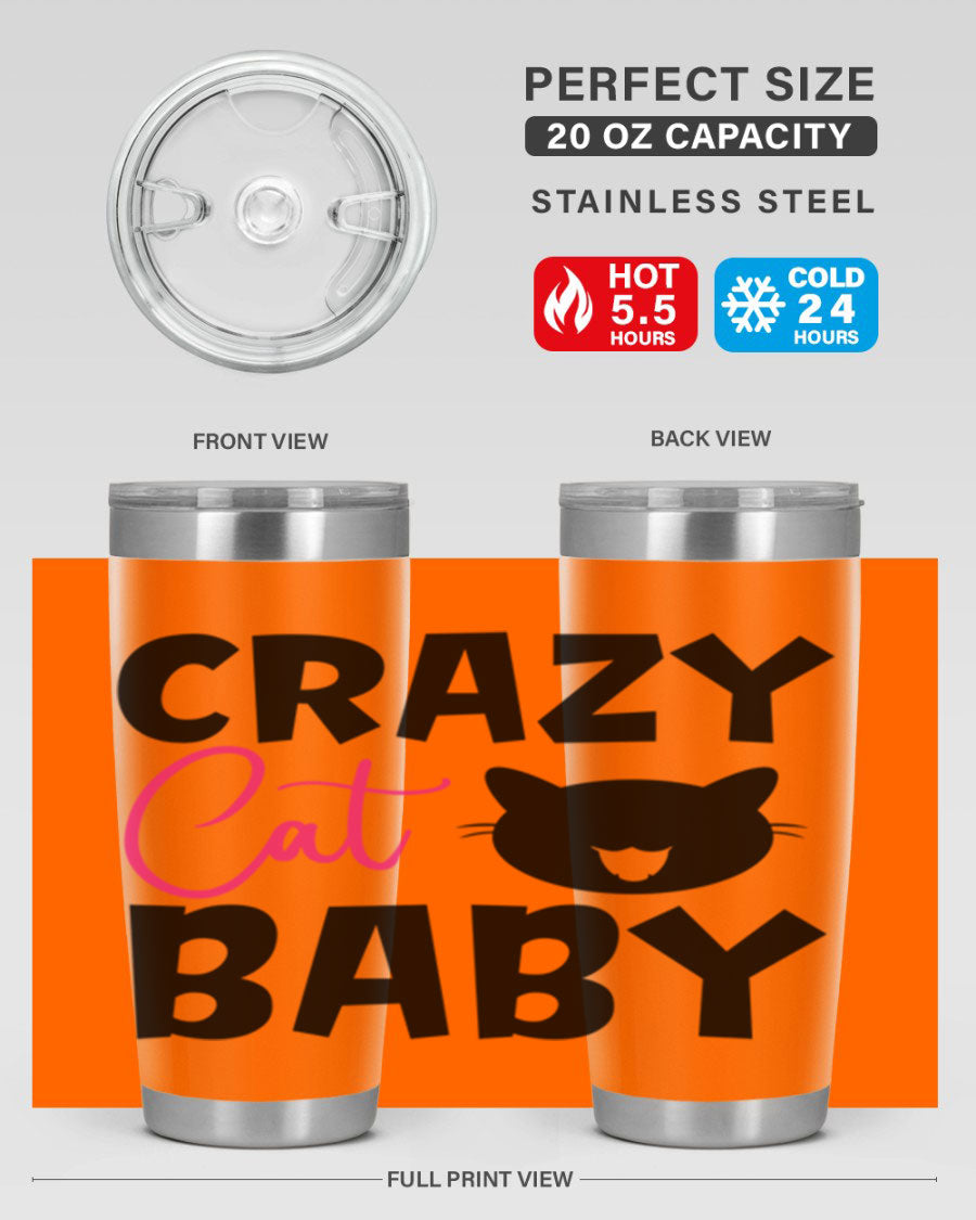 Crazy Cat Baby Style 270# 20oz tumbler featuring a double wall vacuum design and a cute cat print.