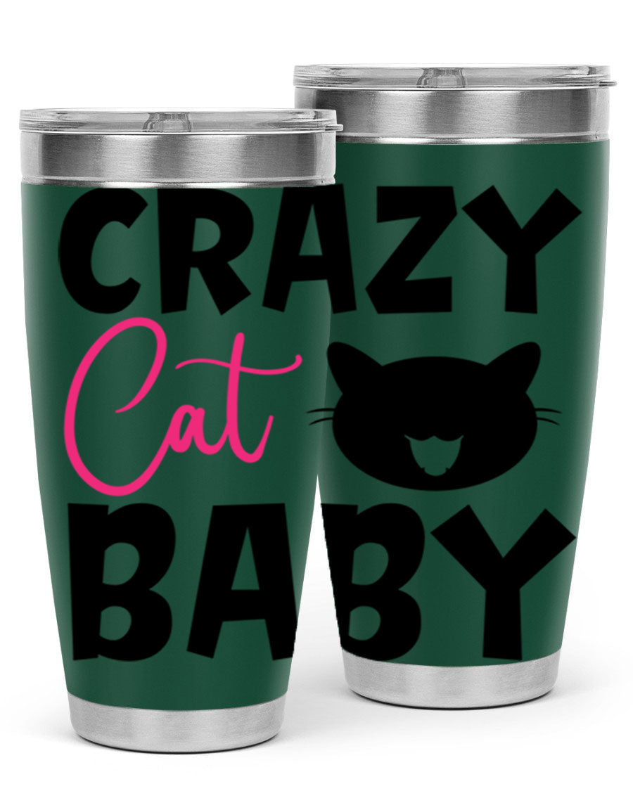 Crazy Cat Baby Style 270# 20oz tumbler featuring a double wall vacuum design and a cute cat print.