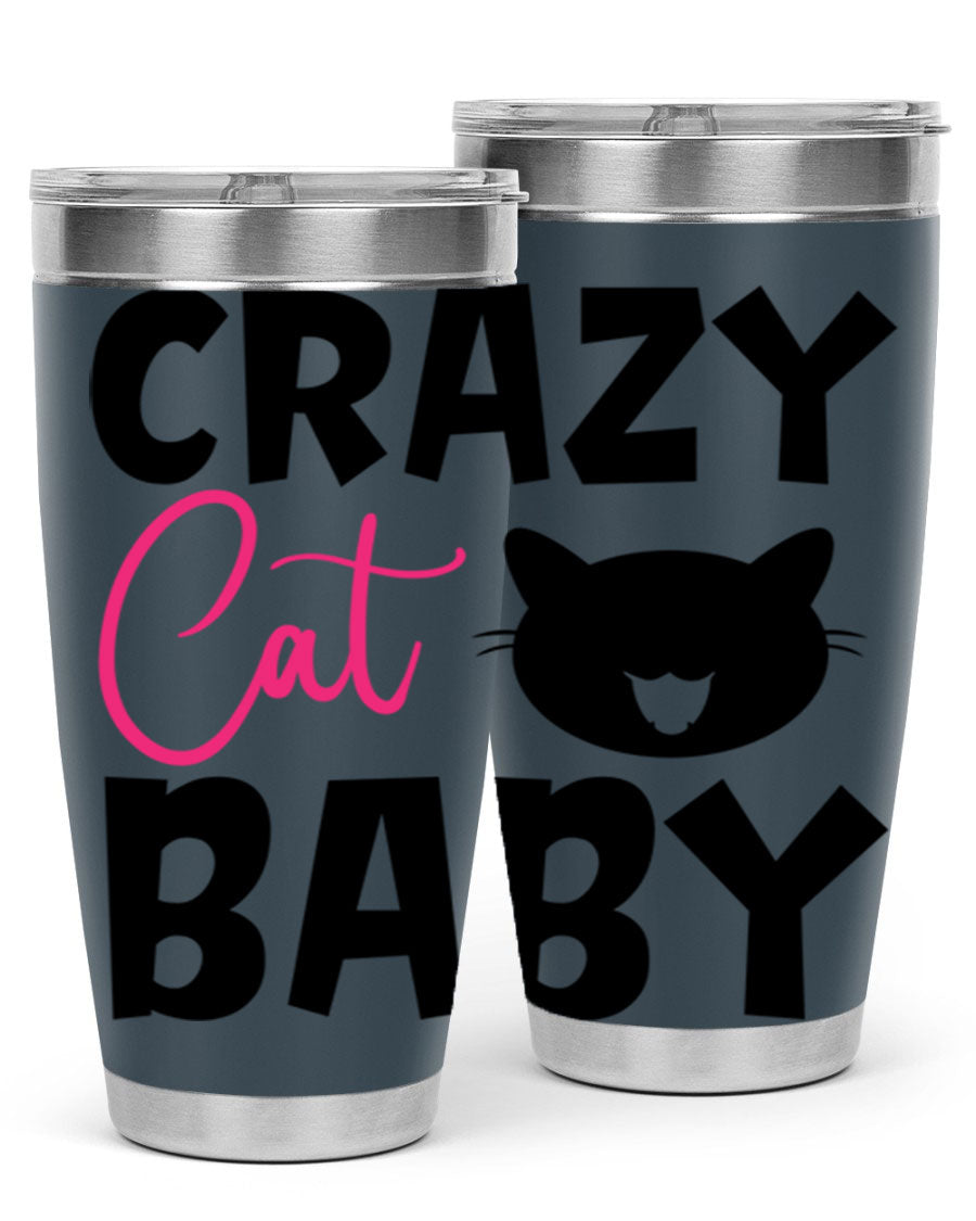 Crazy Cat Baby Style 270# 20oz tumbler featuring a double wall vacuum design and a cute cat print.