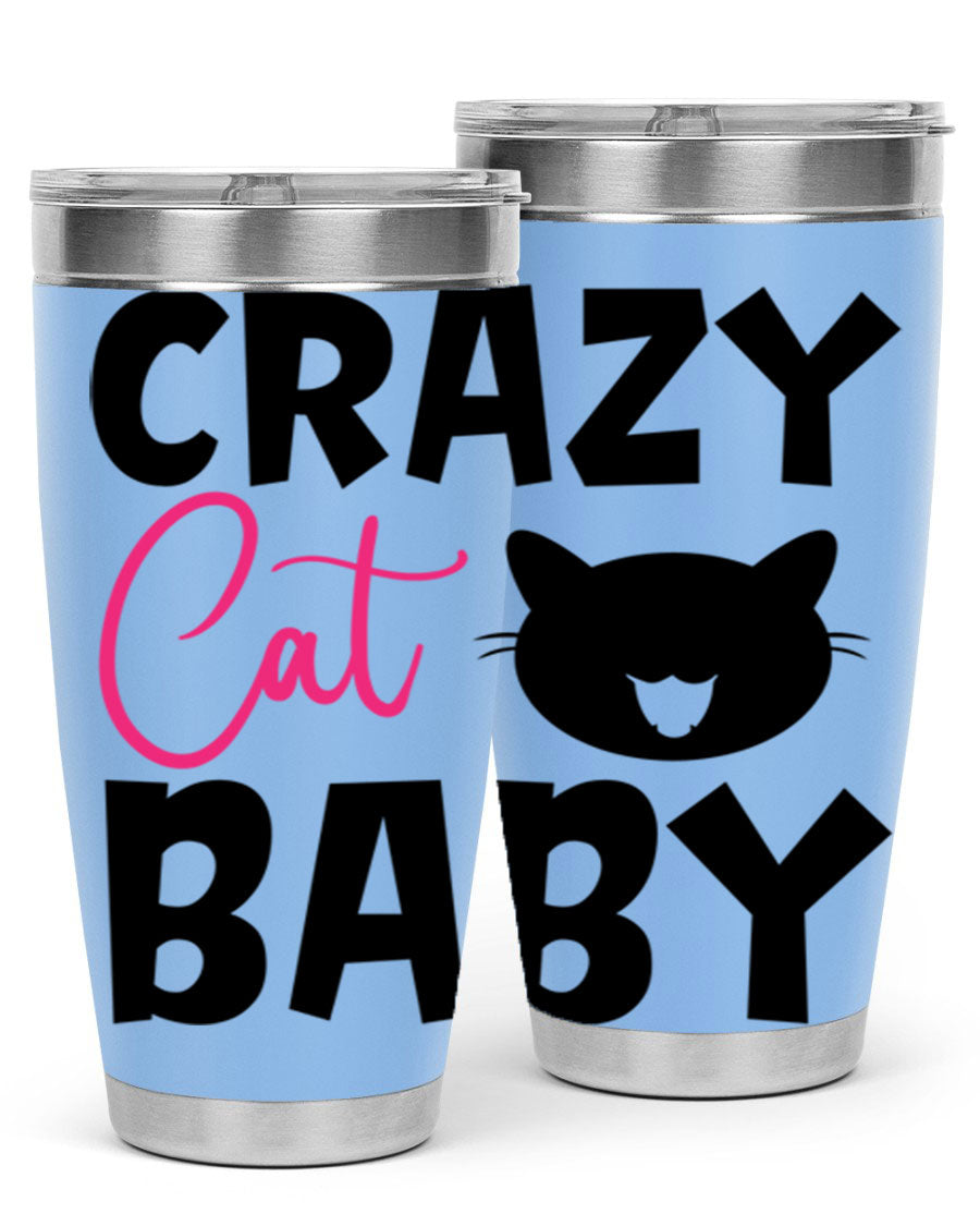 Crazy Cat Baby Style 270# 20oz tumbler featuring a double wall vacuum design and a cute cat print.