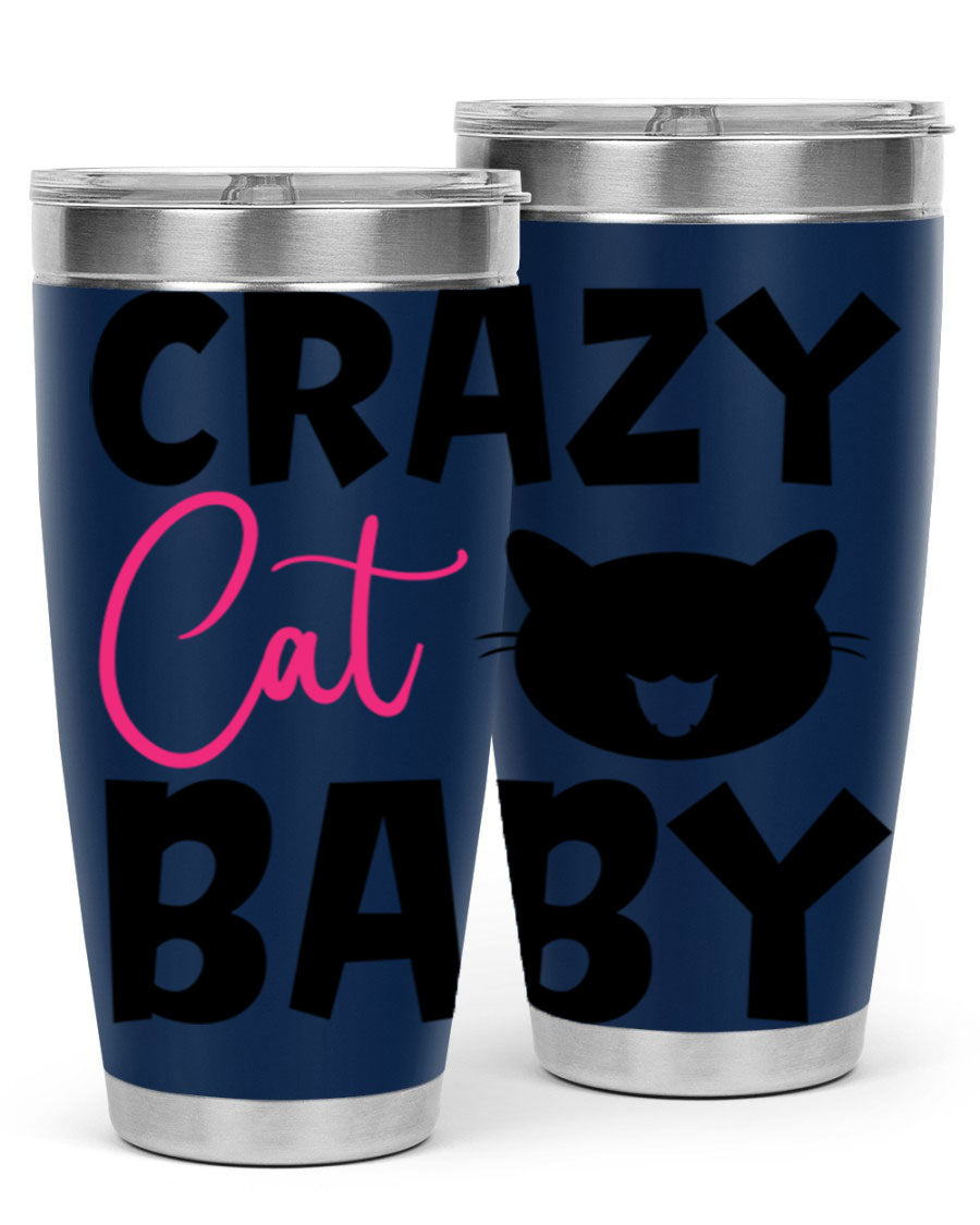 Crazy Cat Baby Style 270# 20oz tumbler featuring a double wall vacuum design and a cute cat print.