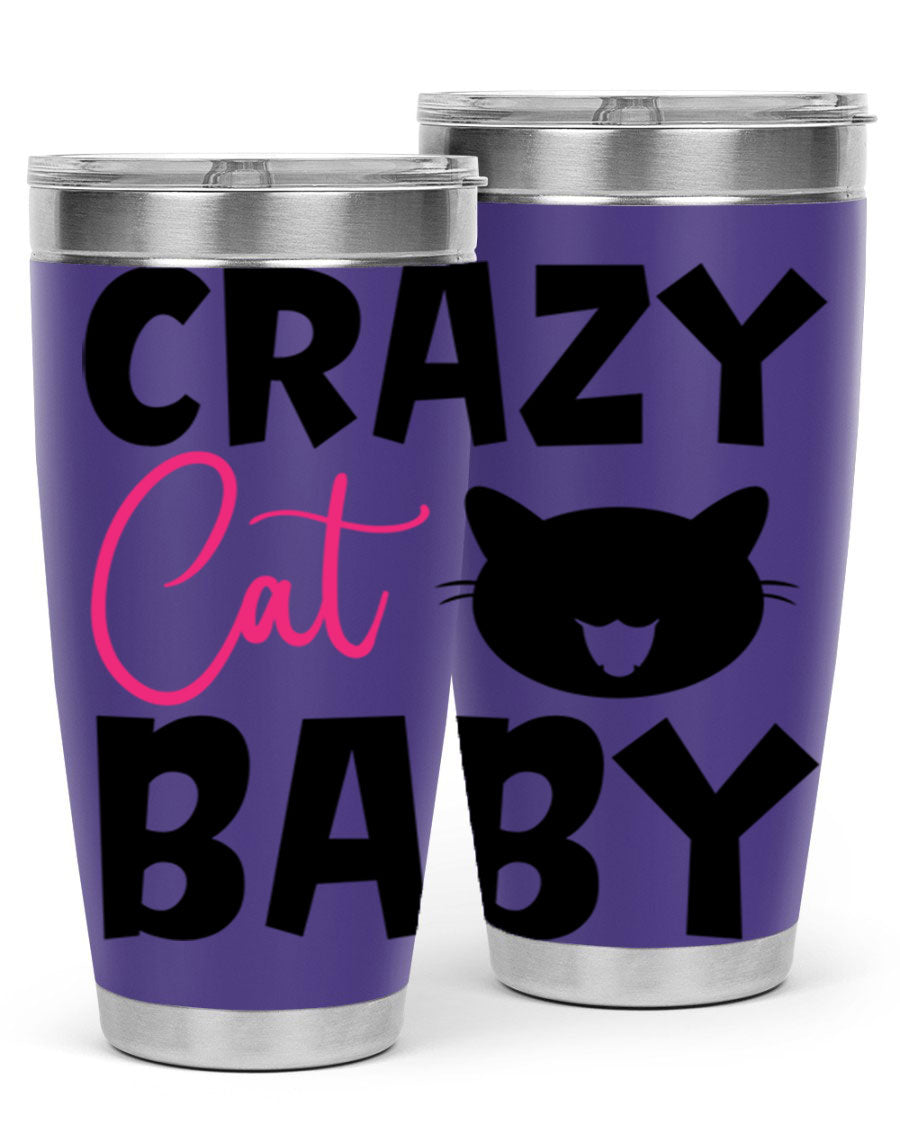 Crazy Cat Baby Style 270# 20oz tumbler featuring a double wall vacuum design and a cute cat print.