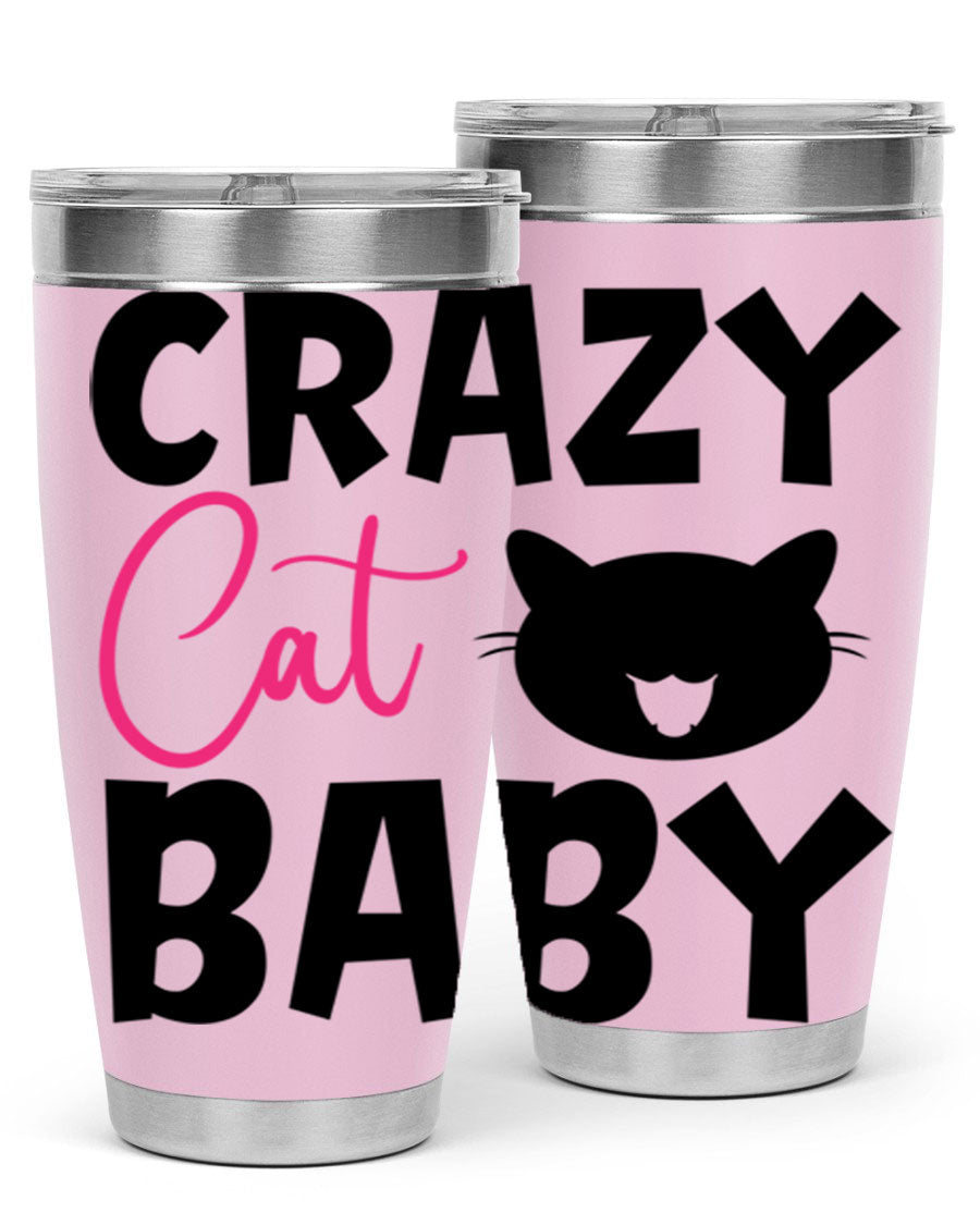 Crazy Cat Baby Style 270# 20oz tumbler featuring a double wall vacuum design and a cute cat print.