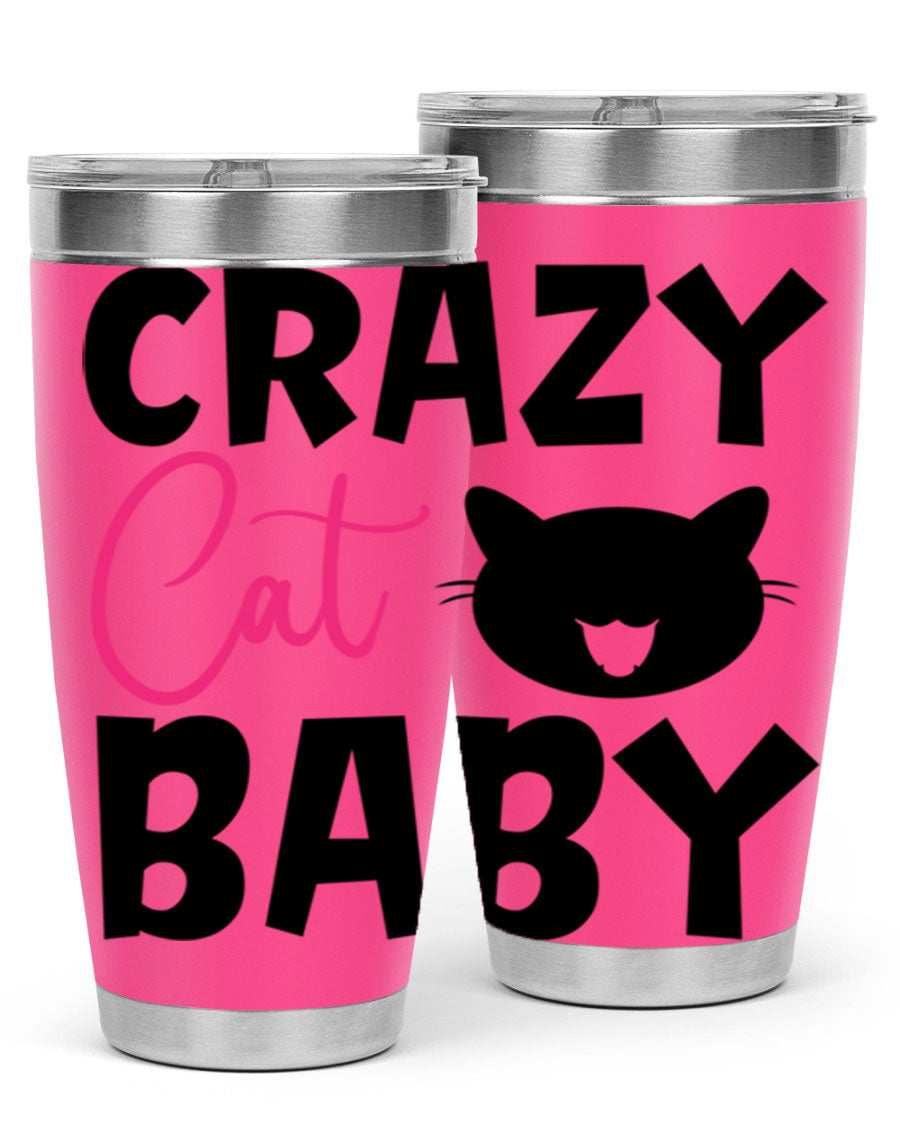 Crazy Cat Baby Style 270# 20oz tumbler featuring a double wall vacuum design and a cute cat print.