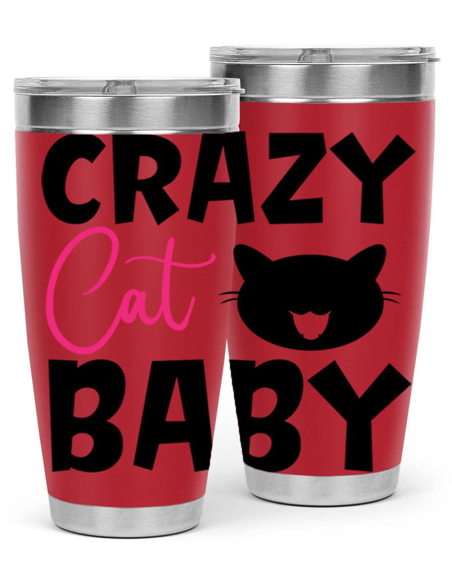 Crazy Cat Baby Style 270# 20oz tumbler featuring a double wall vacuum design and a cute cat print.