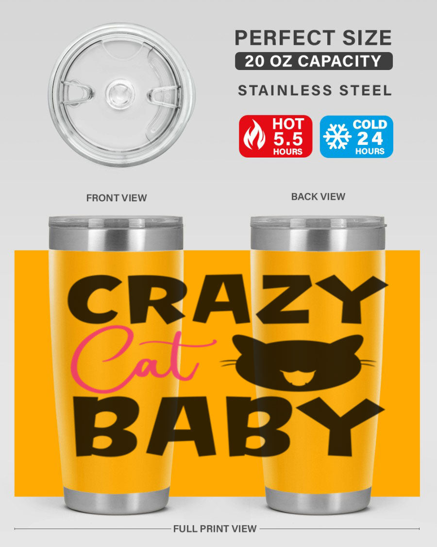 Crazy Cat Baby Style 270# 20oz tumbler featuring a double wall vacuum design and a cute cat print.