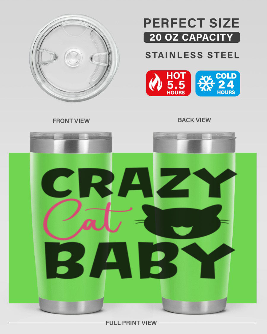 Crazy Cat Baby Style 270# 20oz tumbler featuring a double wall vacuum design and a cute cat print.