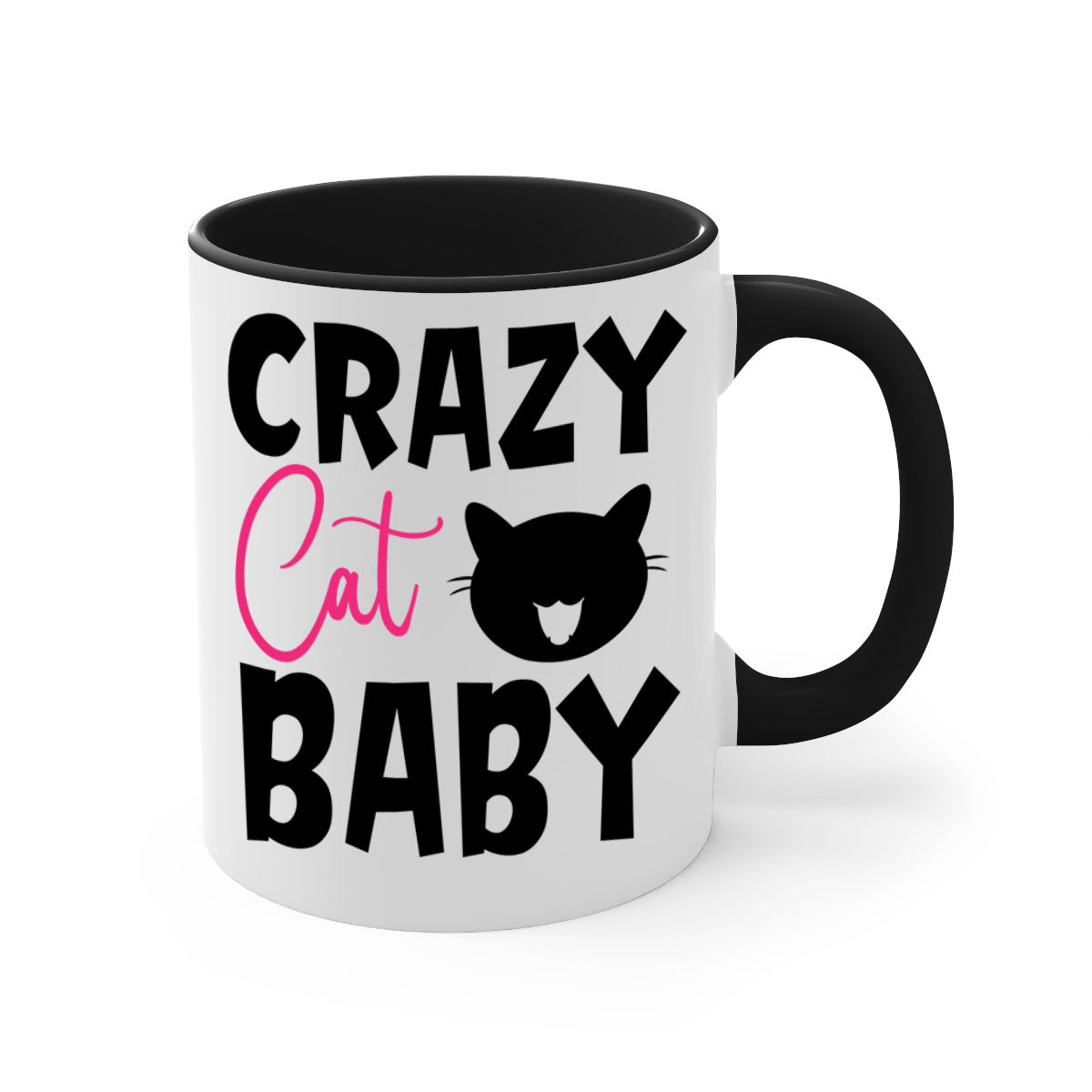Crazy Cat Baby Style 270# Mug with colorful handle and glossy finish, available in multiple sizes.