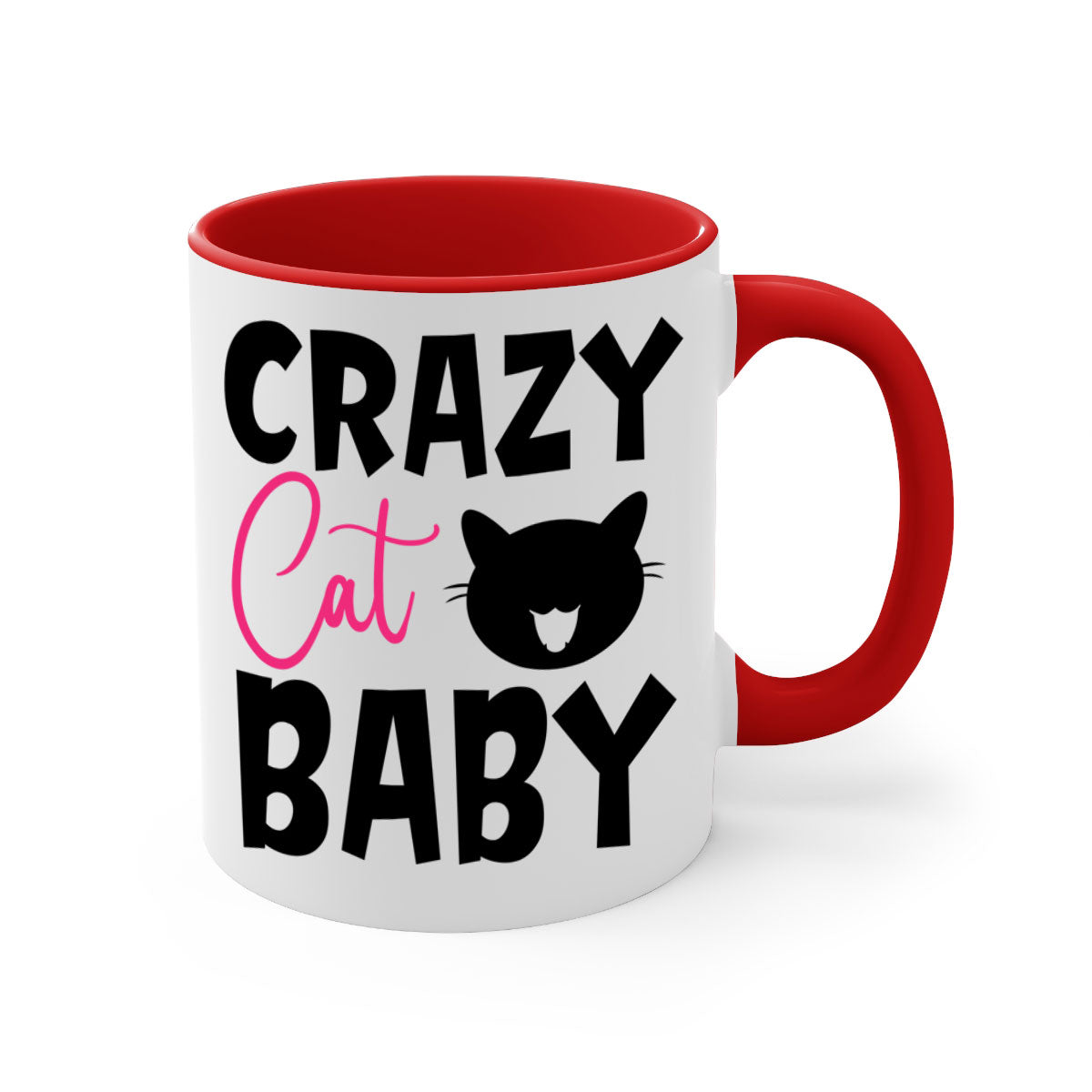 Crazy Cat Baby Style 270# Mug with colorful handle and glossy finish, available in multiple sizes.