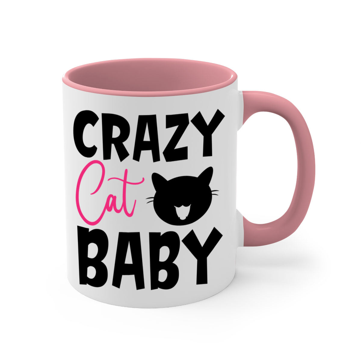 Crazy Cat Baby Style 270# Mug with colorful handle and glossy finish, available in multiple sizes.