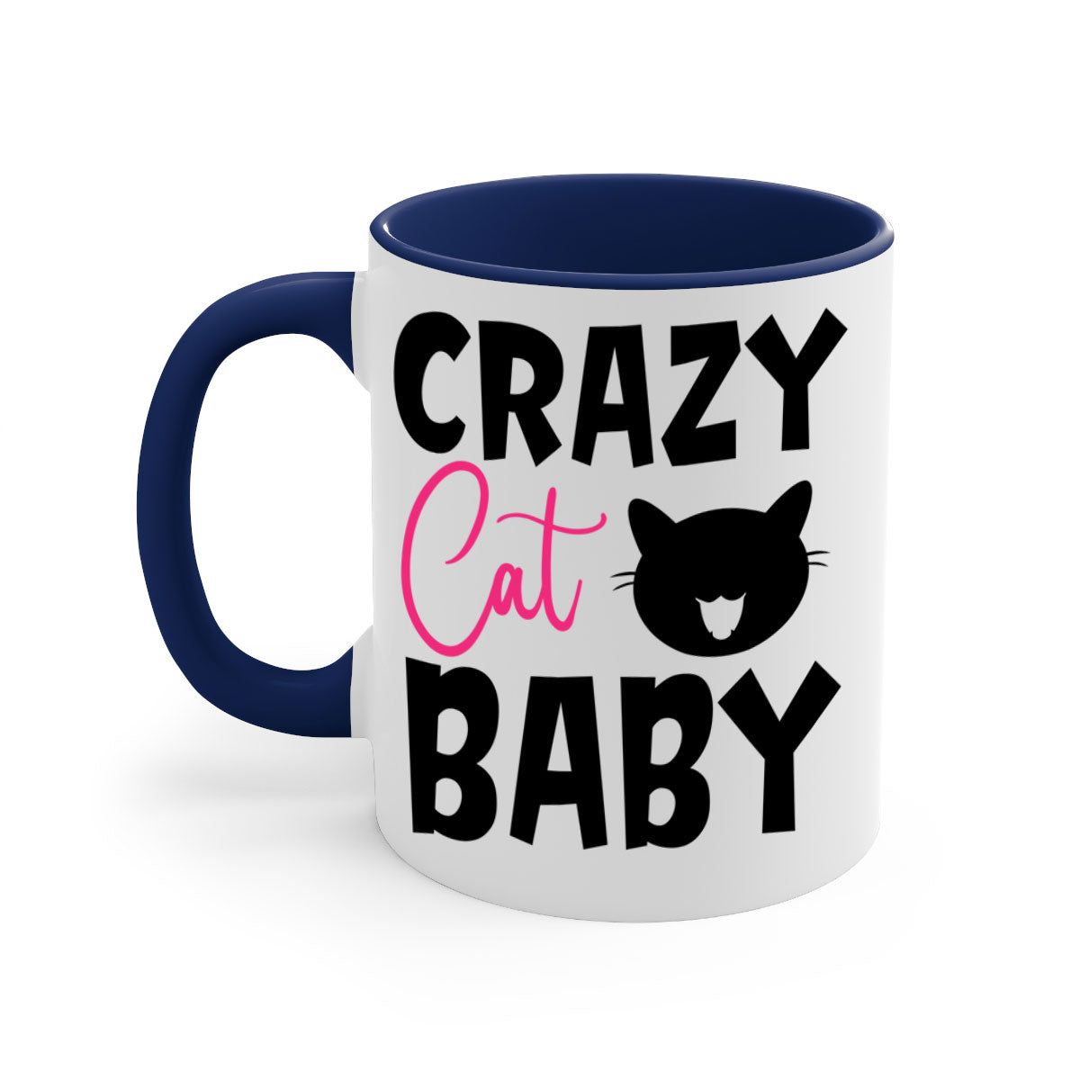 Crazy Cat Baby Style 270# Mug with colorful handle and glossy finish, available in multiple sizes.