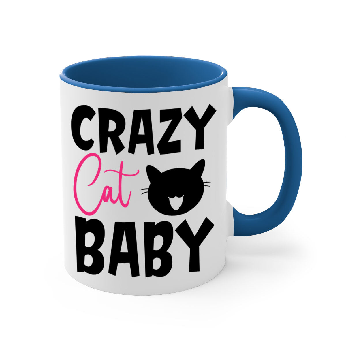 Crazy Cat Baby Style 270# Mug with colorful handle and glossy finish, available in multiple sizes.