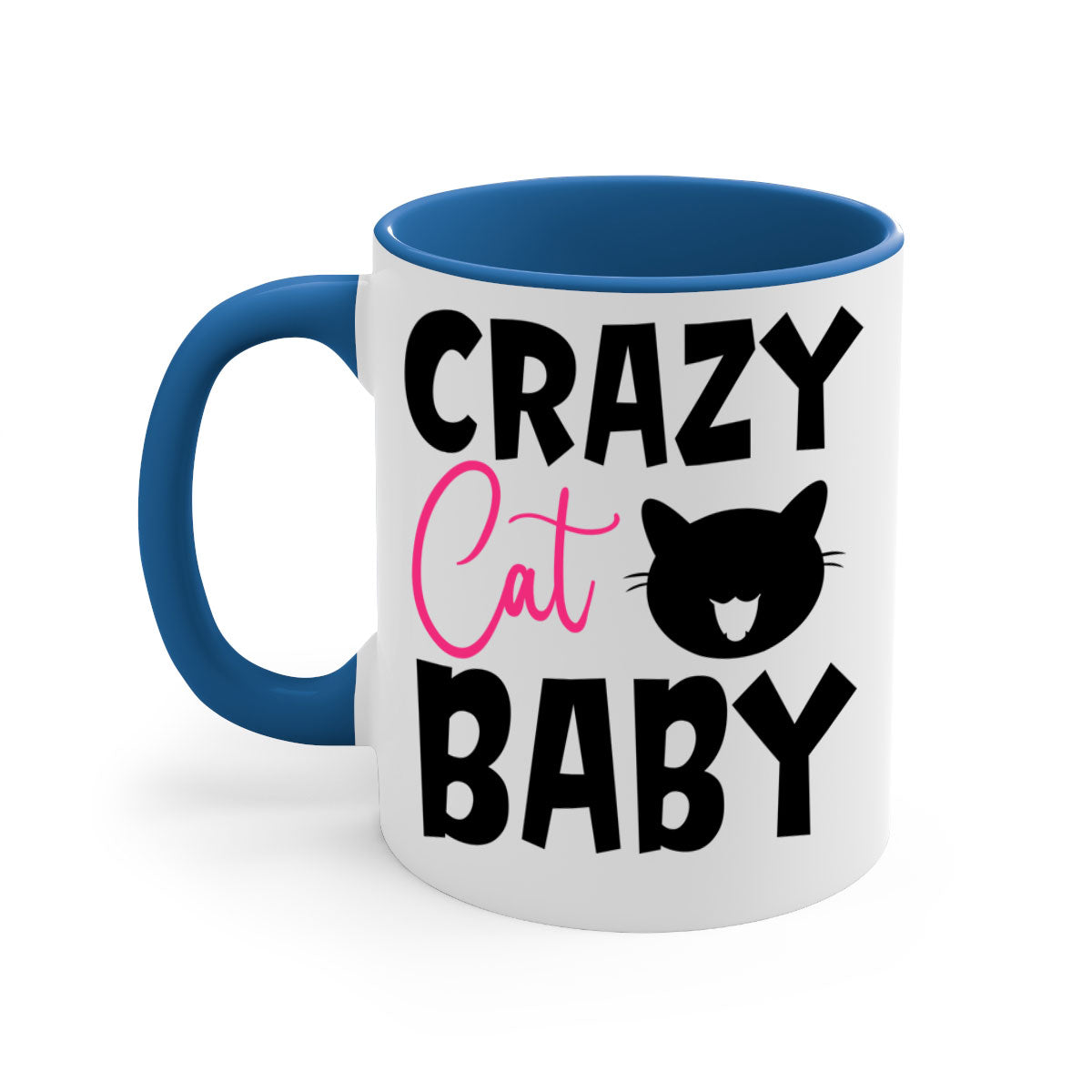 Crazy Cat Baby Style 270# Mug with colorful handle and glossy finish, available in multiple sizes.