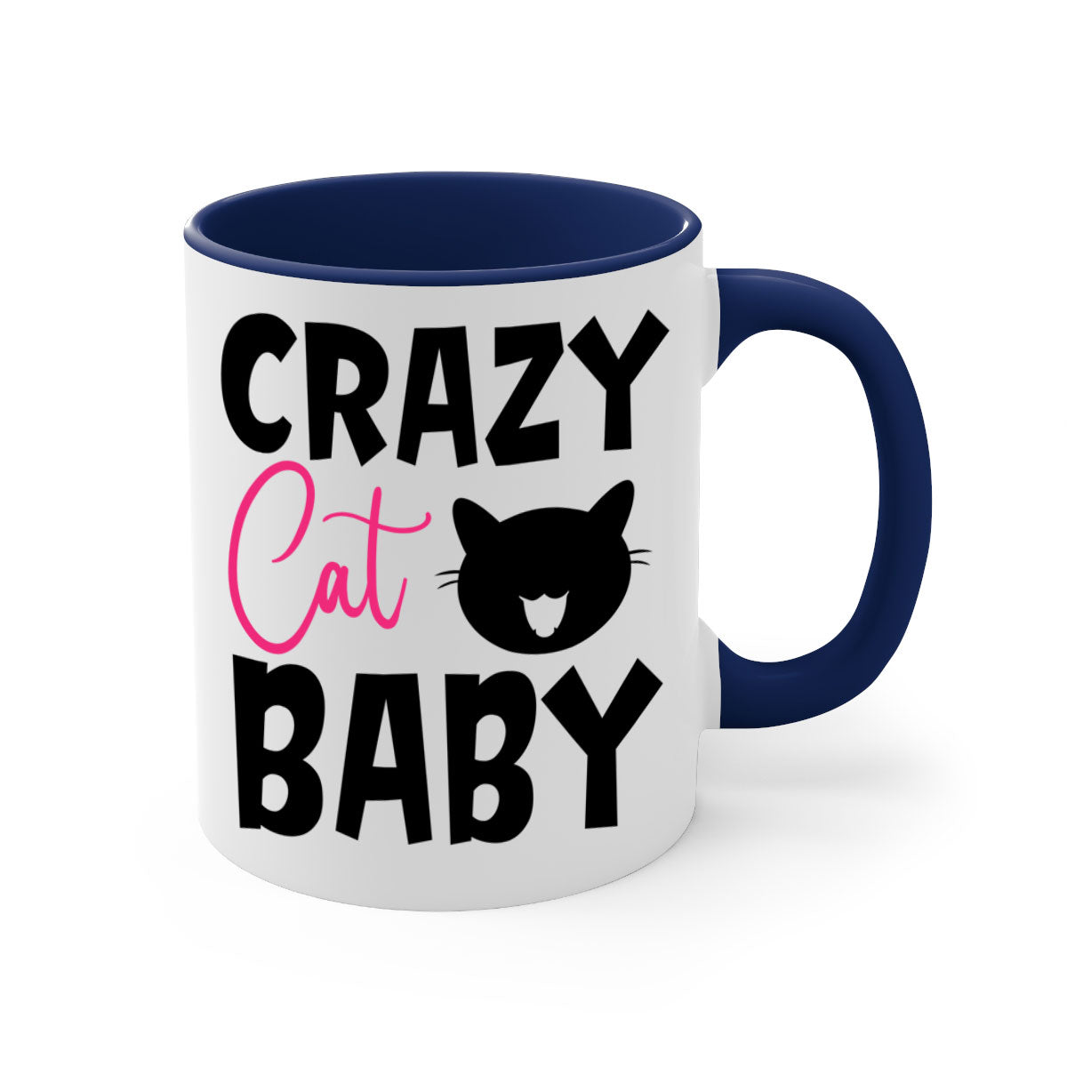 Crazy Cat Baby Style 270# Mug with colorful handle and glossy finish, available in multiple sizes.