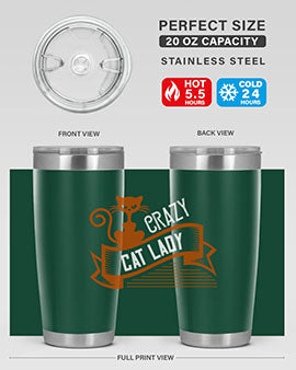 Crazy Cat Lady Style 43# Tumbler featuring a double wall vacuum design, perfect for keeping drinks hot or cold.