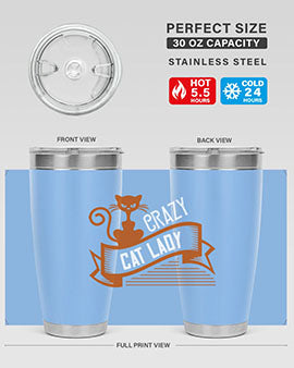 Crazy Cat Lady Style 43# Tumbler featuring a double wall vacuum design, perfect for keeping drinks hot or cold.