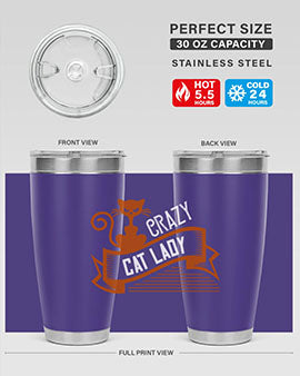 Crazy Cat Lady Style 43# Tumbler featuring a double wall vacuum design, perfect for keeping drinks hot or cold.