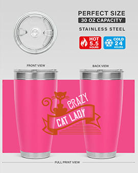 Crazy Cat Lady Style 43# Tumbler featuring a double wall vacuum design, perfect for keeping drinks hot or cold.