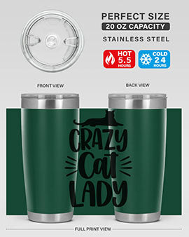 Crazy Cat Lady Style 92# Tumbler featuring a vibrant cat-themed design, double wall vacuum insulation, and a press-in lid.