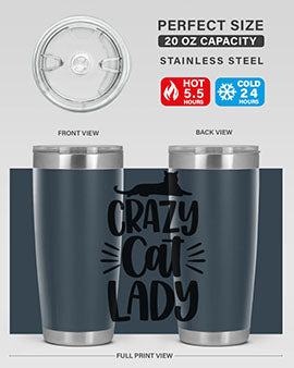 Crazy Cat Lady Style 92# Tumbler featuring a vibrant cat-themed design, double wall vacuum insulation, and a press-in lid.