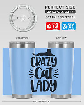 Crazy Cat Lady Style 92# Tumbler featuring a vibrant cat-themed design, double wall vacuum insulation, and a press-in lid.