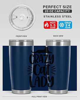 Crazy Cat Lady Style 92# Tumbler featuring a vibrant cat-themed design, double wall vacuum insulation, and a press-in lid.