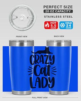 Crazy Cat Lady Style 92# Tumbler featuring a vibrant cat-themed design, double wall vacuum insulation, and a press-in lid.