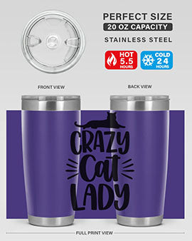 Crazy Cat Lady Style 92# Tumbler featuring a vibrant cat-themed design, double wall vacuum insulation, and a press-in lid.