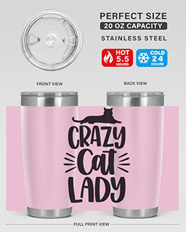 Crazy Cat Lady Style 92# Tumbler featuring a vibrant cat-themed design, double wall vacuum insulation, and a press-in lid.