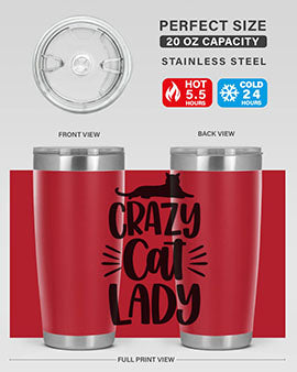 Crazy Cat Lady Style 92# Tumbler featuring a vibrant cat-themed design, double wall vacuum insulation, and a press-in lid.