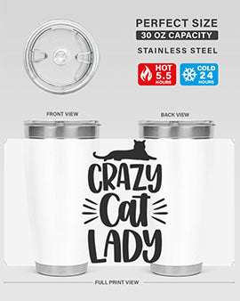Crazy Cat Lady Style 92# Tumbler featuring a vibrant cat-themed design, double wall vacuum insulation, and a press-in lid.