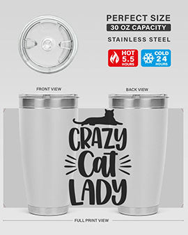 Crazy Cat Lady Style 92# Tumbler featuring a vibrant cat-themed design, double wall vacuum insulation, and a press-in lid.