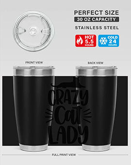 Crazy Cat Lady Style 92# Tumbler featuring a vibrant cat-themed design, double wall vacuum insulation, and a press-in lid.