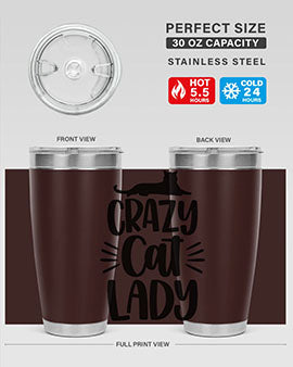 Crazy Cat Lady Style 92# Tumbler featuring a vibrant cat-themed design, double wall vacuum insulation, and a press-in lid.