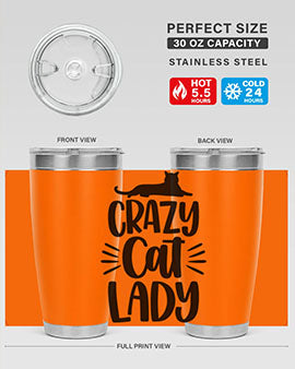Crazy Cat Lady Style 92# Tumbler featuring a vibrant cat-themed design, double wall vacuum insulation, and a press-in lid.
