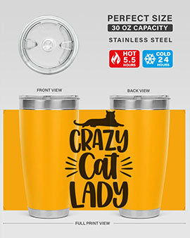 Crazy Cat Lady Style 92# Tumbler featuring a vibrant cat-themed design, double wall vacuum insulation, and a press-in lid.