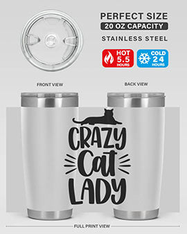 Crazy Cat Lady Style 92# Tumbler featuring a vibrant cat-themed design, double wall vacuum insulation, and a press-in lid.