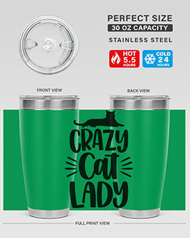Crazy Cat Lady Style 92# Tumbler featuring a vibrant cat-themed design, double wall vacuum insulation, and a press-in lid.
